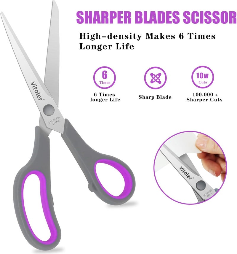 VITOLER Scissors 8.5" Heavy Duty scissors all purpose Bulk Set of 3, Scissors for Office Home School Craft Supplies, Soft Comfort-Grip Right/Left Hand - Image 4